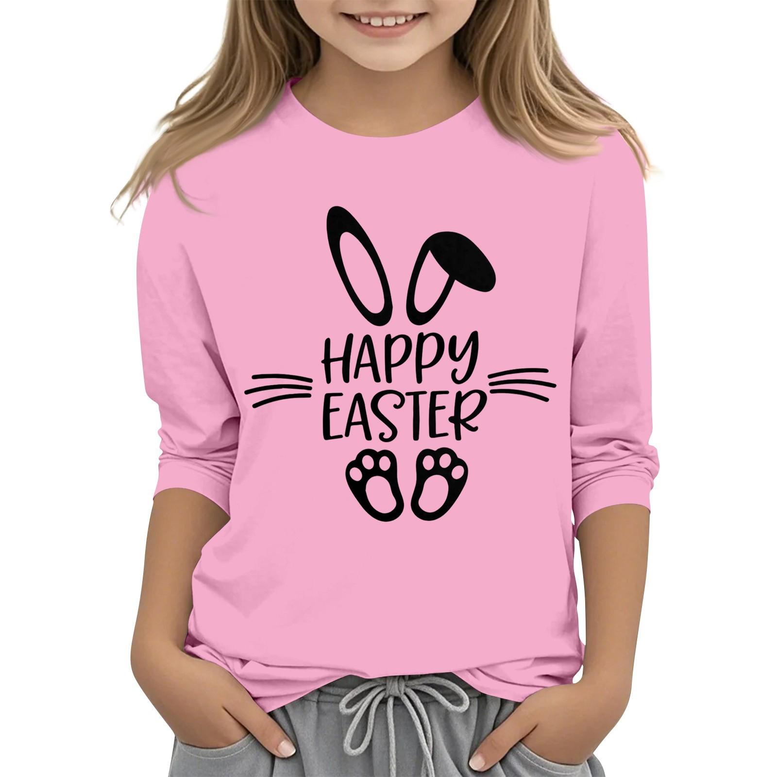 

Повседневная футболка с круглым вырезом и пасхальным принтом, с рукавами 7 точек для детей 160 розовый