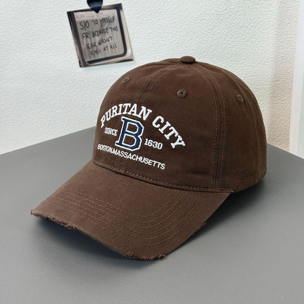 Fashion Hat Korean version of the new B large letter embroidered baseball cap, ripped hat edge design, cap, men's and women's sun protection visor