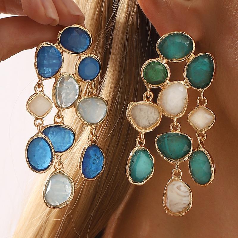 Fashion Colored Resin Fringed Earrings, Fashionable Retro Ethnic Style Exaggerated Earrings