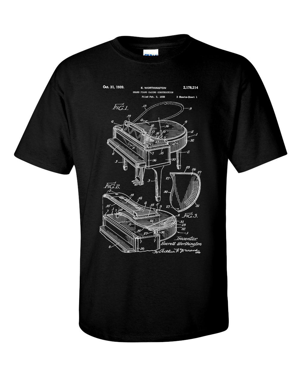 Grand Piano Patent Blueprint Pianist T-shirt S