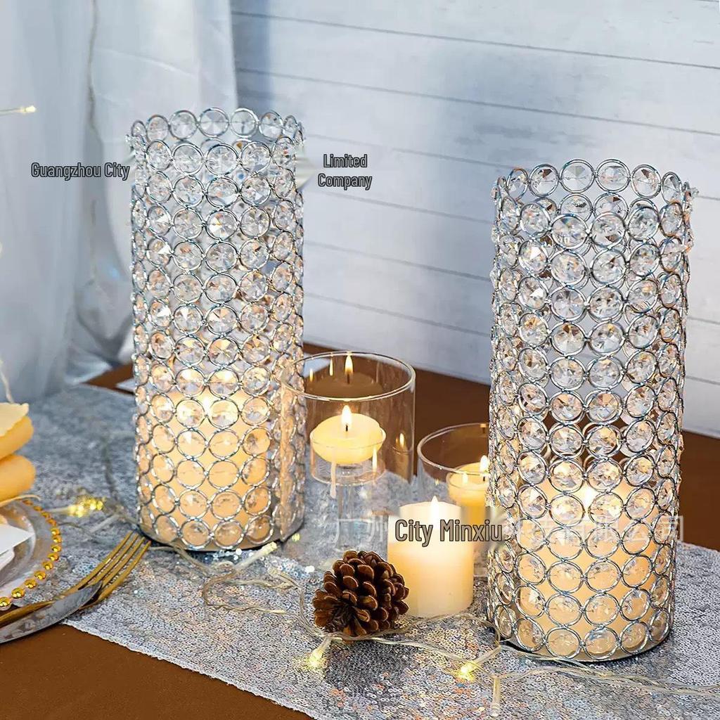 Nordycki Kryształowy Cylinder Wazon & Świecznik na Podgrzewacz - Elegancki Środkowy Element Stołu Weselnego