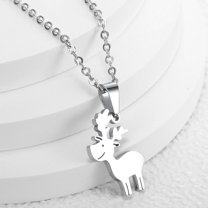 Minimalist Christmas Reindeer Pendant Necklace - Women's Titanium Steel Jewelry, European & American Style