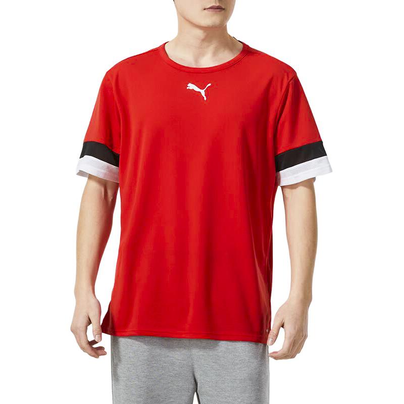 Puma Kontrastní barevný potisk loga Prodyšné sportovní tričko s krátkým rukávem Pánské topy Červené 704932-01