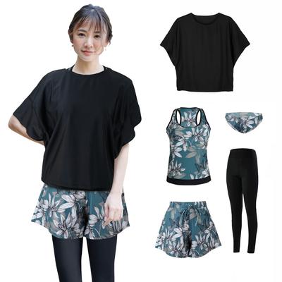 Body Yoga Oversized Mom Short Sleeves [Molamola] Women's Swimsuit, Covering, Swimsuit, Tankini, T-Shirt, Shorts, Leggings, Shorts, 5-Piece Set,