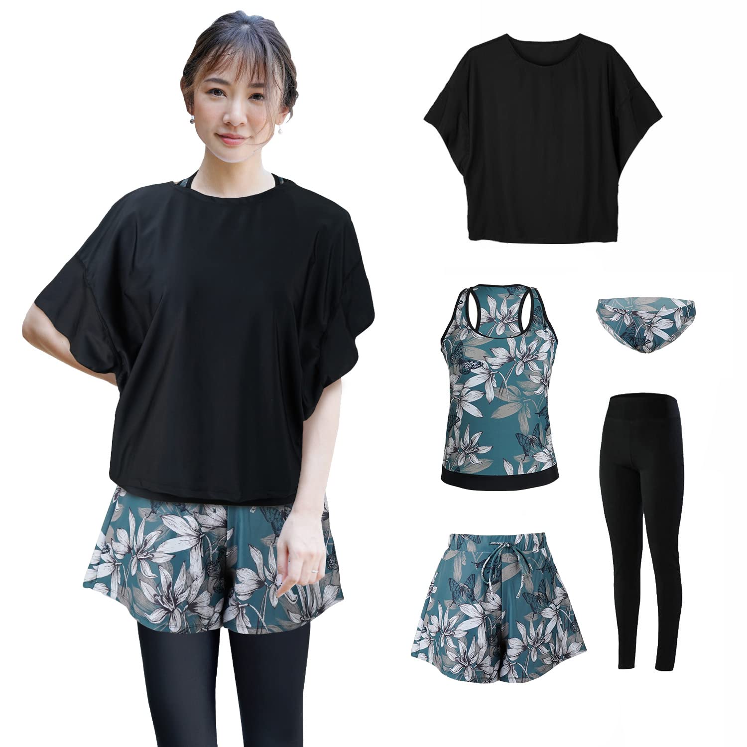 

Боди Йога Оверсайз Мама Короткий Рукав [Molamola] Женский Купальник, Прикрытие, Купальник, Танкини, Футболка, Шорты, Леггинсы, Шорты, Набор из 5 предметов,