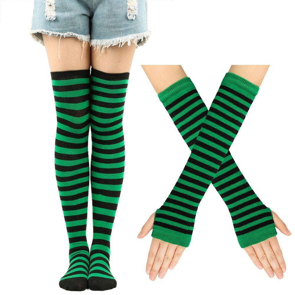 Gothic Y2K Lolita Fingerless Gloves for Halloween Costume Thigh High Boot Socks  for Women