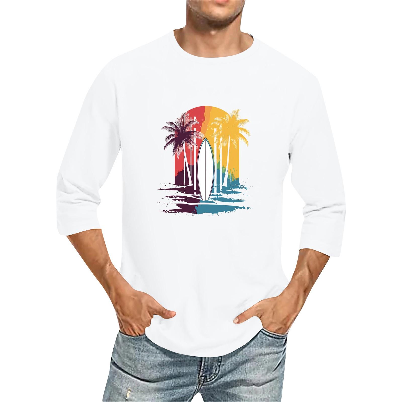 

Men s Color Round Neck Three Quarter Sleeve Top T-shirt XL білий