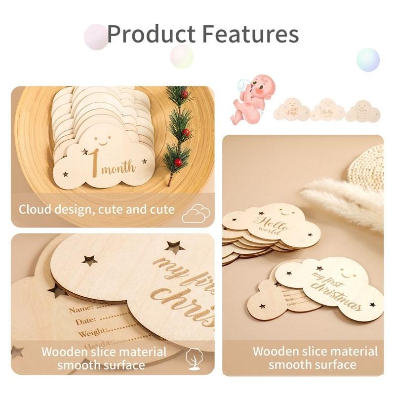 8Pcsset Wooden Baby Milestone Cards Cute Cloud Shape Milestone Memorial Monthly Newborn Po Accessories Baby Commemorativenir