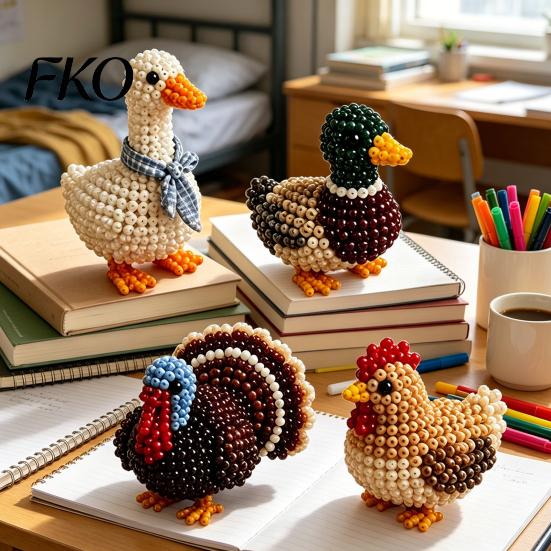 Progetto Creativo con Perline Kit Piccolo Animale 3D con Perline, Kit Fai-da-Te Carino con Perline Colorate e Istruzioni Dettagliate, 4 Modelli