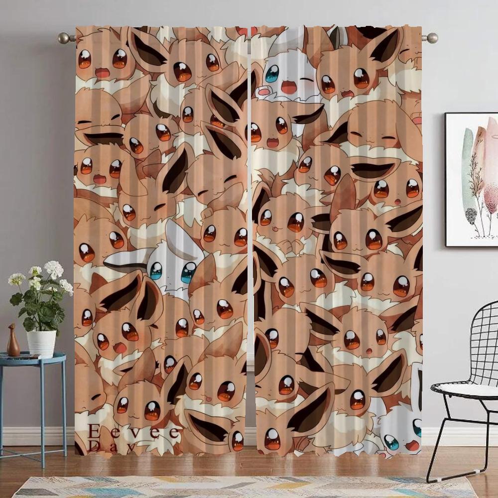 Pikachus Curtains for Living Room Curtain Kitchen Curtains 2 Pieces Halloween Decoration Shades Tulle for Bedroom Partition Home