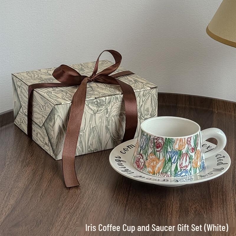Zhiyue Retro Watercolor Ceramic Coffee Mug & Saucer Set