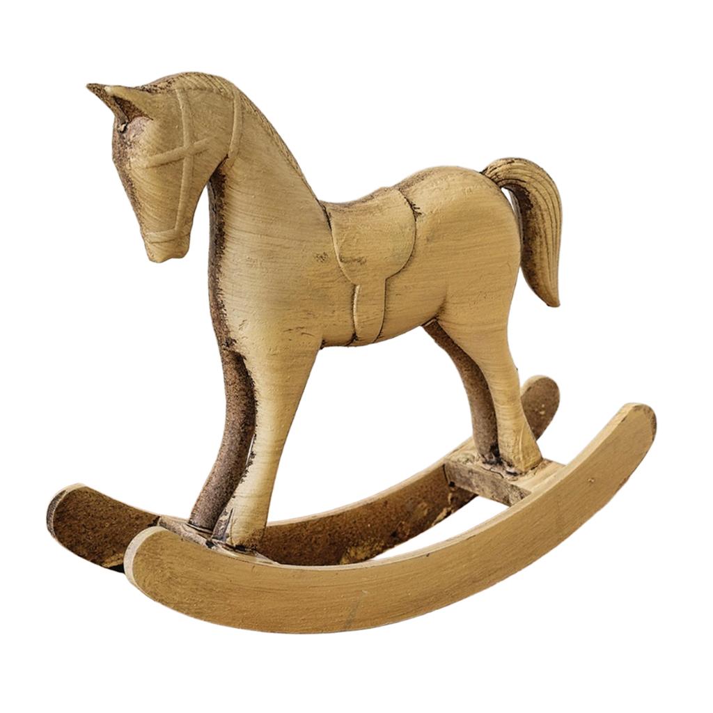 Rocking Horse Figurine European Retro Desktop Old Ornaments Home Decoration Wooden Crafts For Home Cabinet New Year Decoration