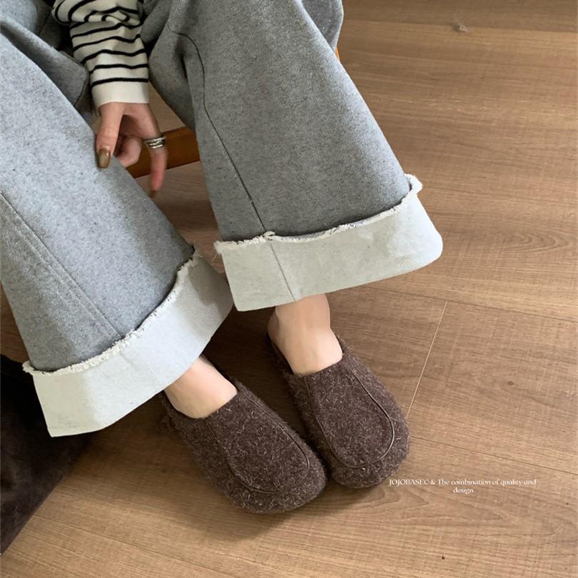 ~ Korean version of fashion bag head towing woolen material, inner height increase, comfortable external wear relief, new soft-soled women's slippers