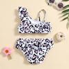 Baby Kinder Mädchen Sommer Schulterfrei Rüschen Bedruckter Bikini Bademode Badeanzug Set