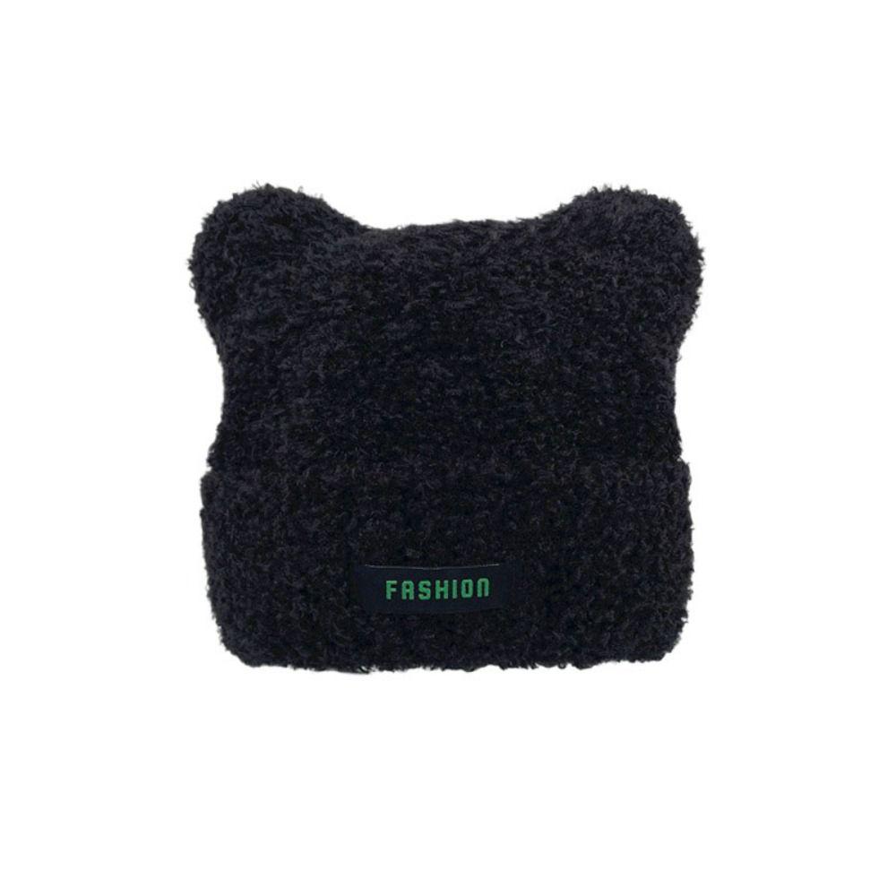 Knitted Bear Ear Hat Cartoon Plush Beanie Cap Winter Ear Protection Skull cap  Women