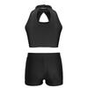 Girls Dance Performance Set Hollow Front Keyhole Back Sequin Patchwork Sleeveless Crop Top Shorts