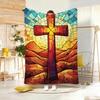 Artwork S-Stained Glass Cross Throw Lightweight 240g Flannel Blanket Soft Skin-friendly for Summer Cooling