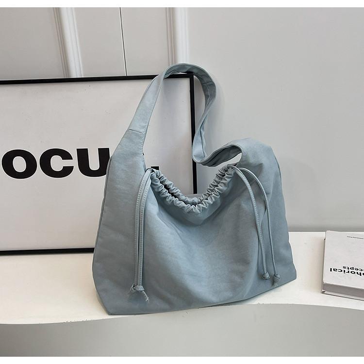 IELGY Fashion Simple Underarm Bag Casual Drawstring Canvas Large Capacity Tote Bag