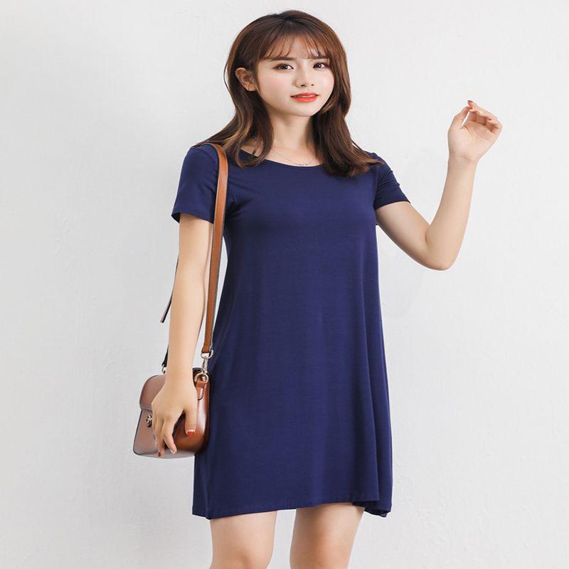 Women's Summer Short Sleeve Casual Sundress Tops Mini T-shirt Dress In Vibrant Modal