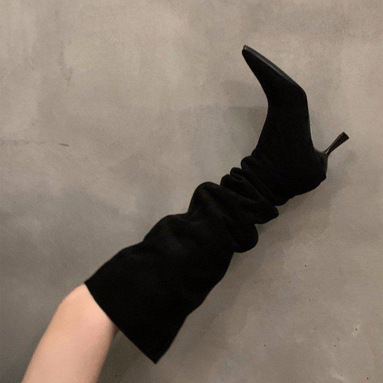 Autumn and Winter New Suede Pointed Thin Western Cowboy Boots High Heel Pile Long Knight Boots Women's Boots