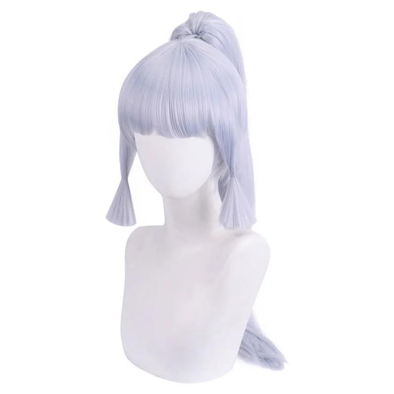 Genshin Impact Kamisato Ayaka Cosplay 75cm Perruque Argent Bleu Perruque Cosplay Anime Perruques Synthétiques Résistantes À La Chaleur Halloween gray