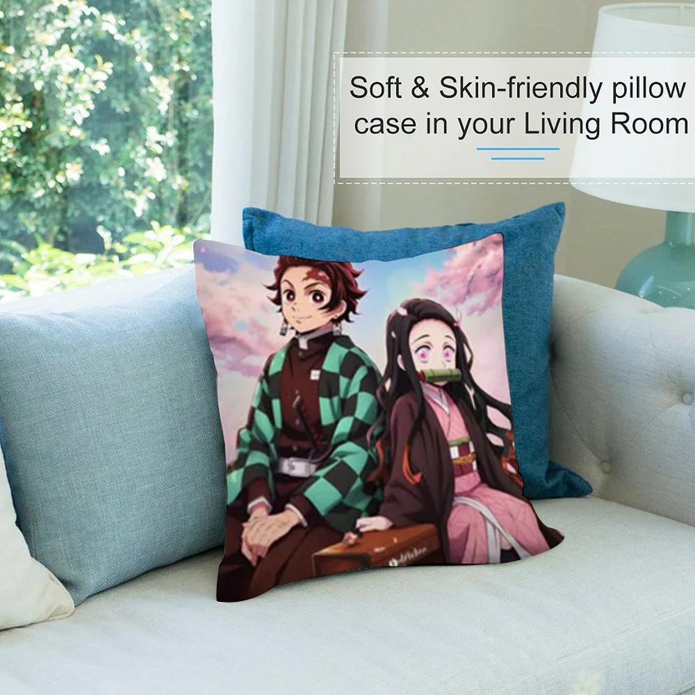 Demon S-Slayer K-Kamado T-Tanjiro N-Nezuko Pillow Case Short Plush Sofa Decorative Gift Home Double-sided Printing Cushion