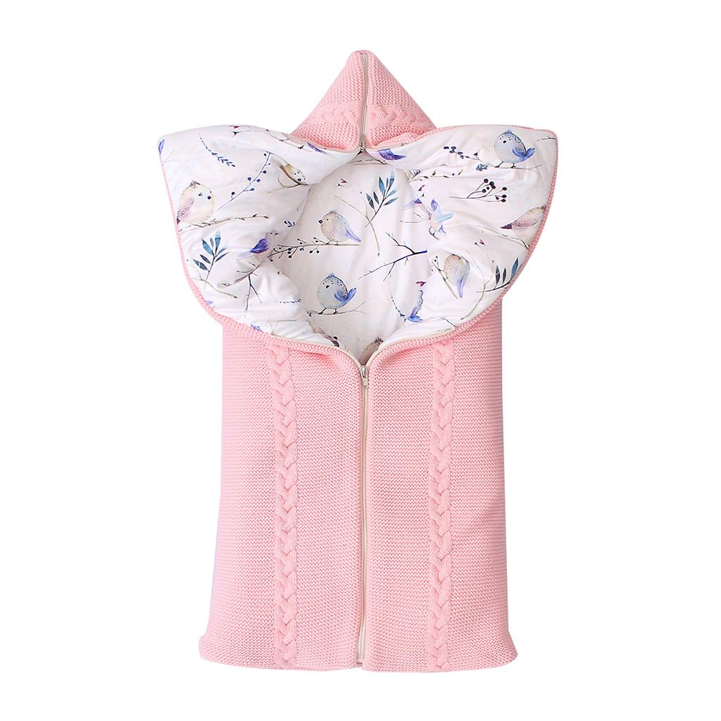 Winter Newborn Baby Warm Cartoon Knitt Swaddle Hooded Stroller Wrap Sleeping Bag