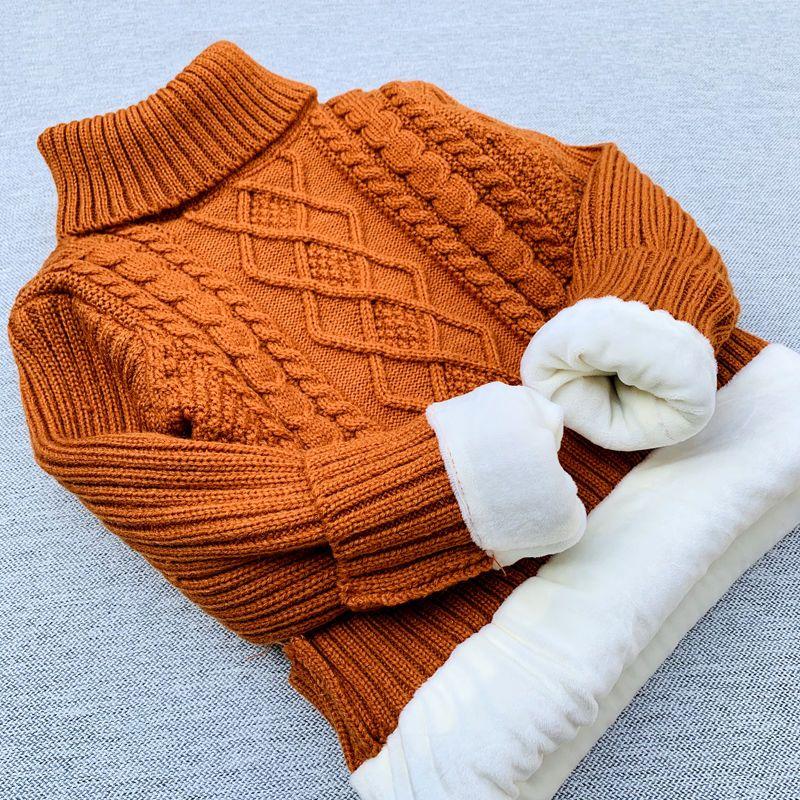 WTEMPO Kindertrui Wit Velvet Winter Jongens Hoge Hals Gebreide Trui Onderjas 150