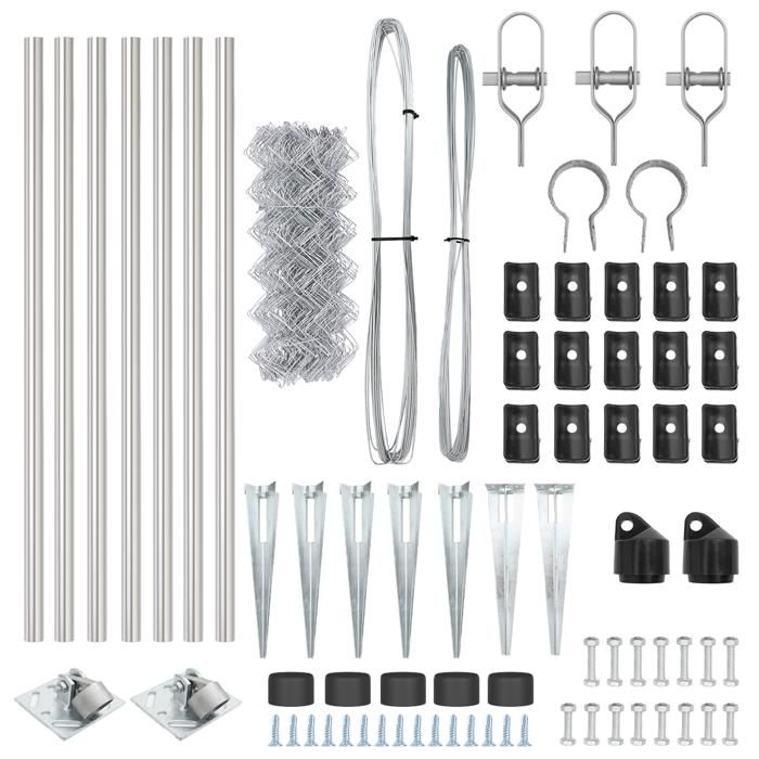 VidaXL Clôture en treillis métallique avec 7 poteaux pointus 1x10 m en acier galvanisé 3351213