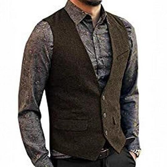 Męska dopasowana kamizelka casualowa jednorzędowa - Idealna dla Pana Młodego i drużbów