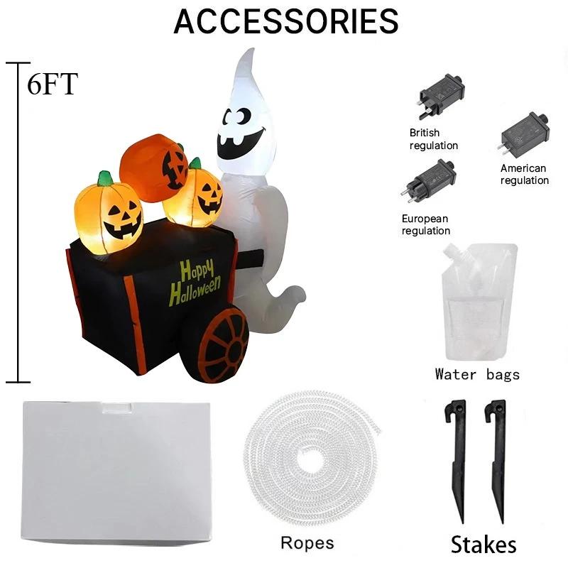 

6 футов Хэллоуин Надувные игрушки для улицы Призрак Толкает Тыквенную Тележку со Светодиодной Подсветкой Украшение Уличная Праздничная Вечеринка Надувная Модель UK