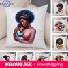 Africa Mom And Baby Pillow Case Decor Cartoon Beautiful Black Women Cushion Cover For Sofa Home Short Plush Pillowcase 45X45Cm