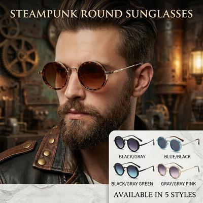 Fashion Round Sunglasses Women Men Retro Steampunk Sun Glasses Classic Metal Frame Shades Hip Hop Gothic UV400 Driving Eyewear