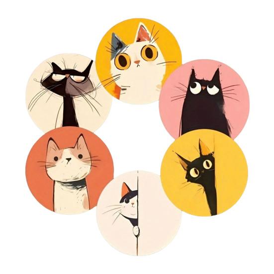 Unique Cat Themed Gifts Wooden Coasters, Decorative Heat Resistant Table Mats, Non-slip Cup Protective Mats for Furniture Insulation Coasters