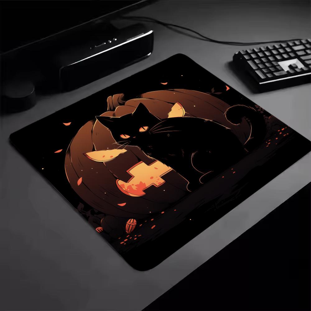 Halloween Cute Black Cat Mouse Pad Cartoon Square Gaming Desk Mat Non-Slip Rubber Keyboard Pad for Office Table Decor Mousepad