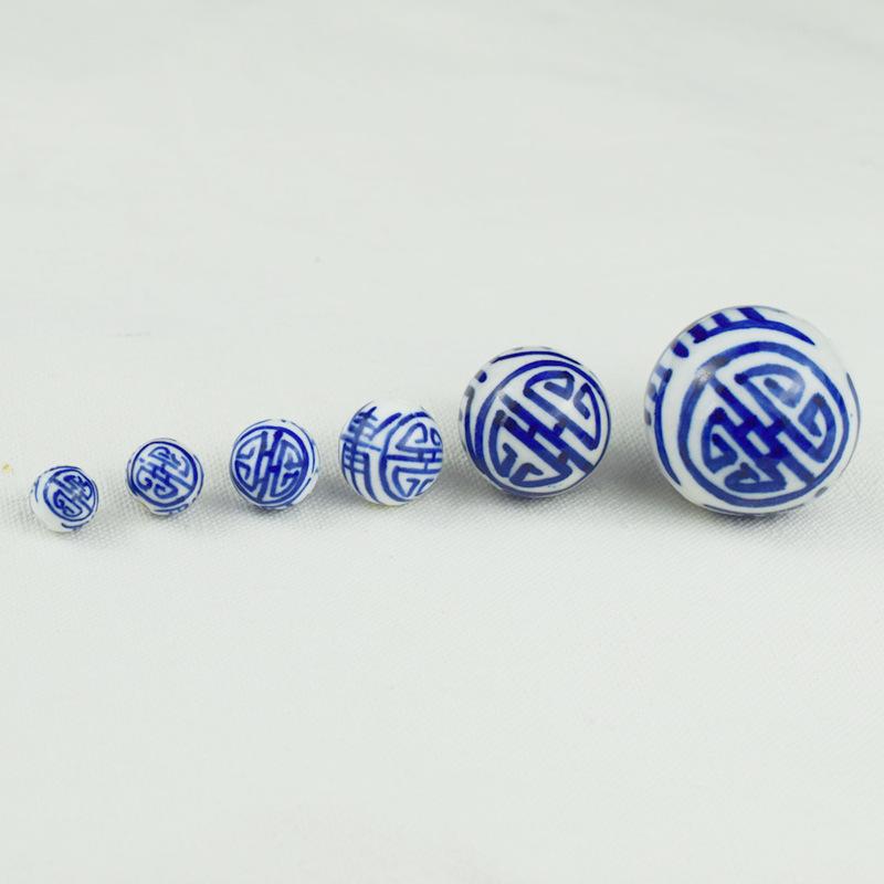 

Blue & White Porcelain Ceramic Beads for DIY Jewelry: Earrings, Bracelets, Necklaces - Color Painted Longevity Sukiyaki Design 11mm Diameter
