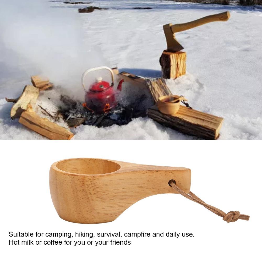 Rubberwood Wooden Coffee Cup Nordic Style Portable Wood Mug Handmade Wooden Mug  Outdoor Camping