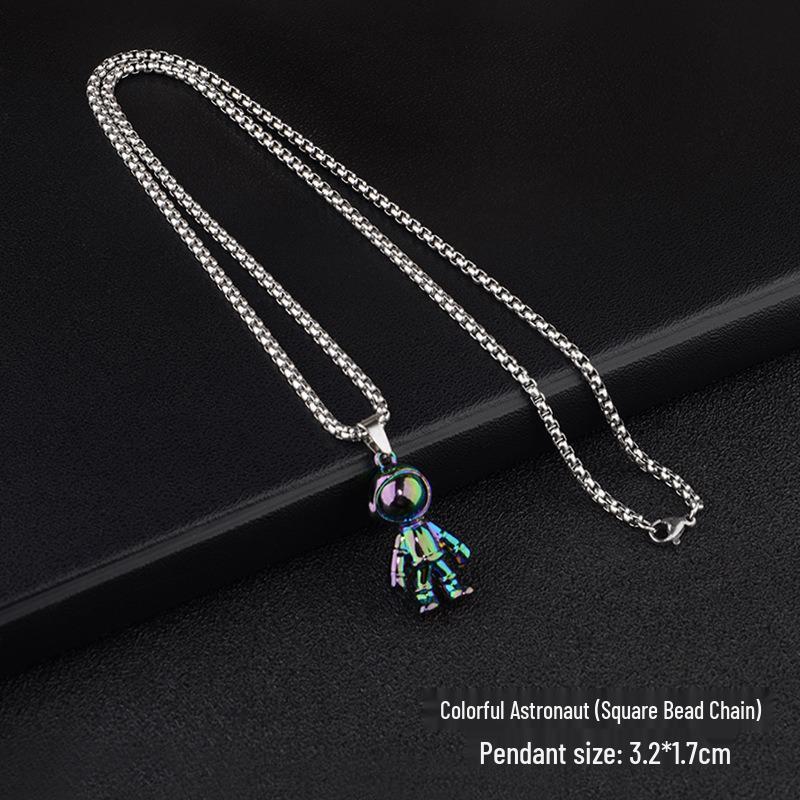 Children's Astronaut Pendant Necklace: Trendy Men’s Hip Hop Titanium Steel Disco Style
