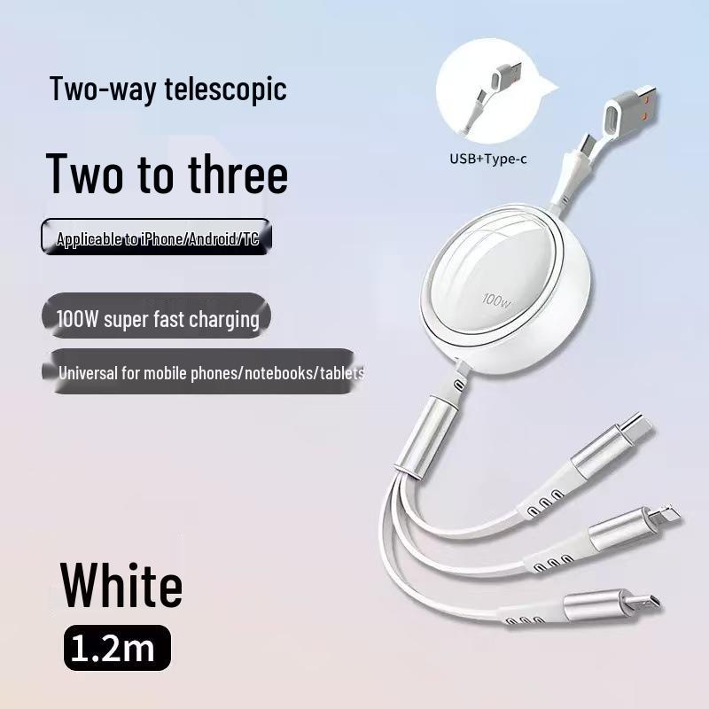 100W Retractable 3-in-1 Fast Charging Cable with Custom Logo