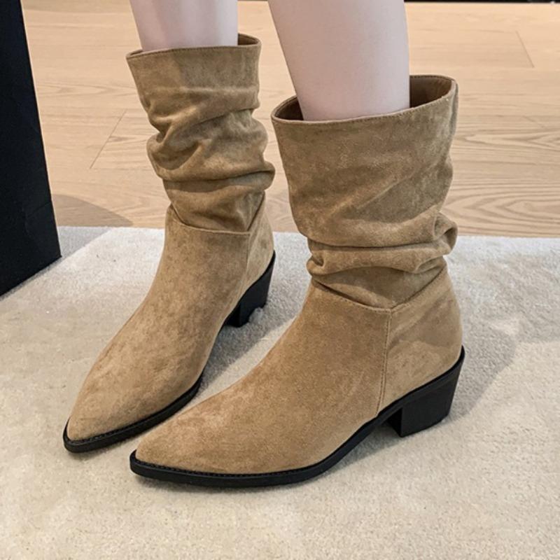 Fashion 2025 Mid Heels Ankle Boots for Women Fashion Suede Winter Shoes Elegant Chelsea Short Boots New Trends Dress Pumps Zapatillas