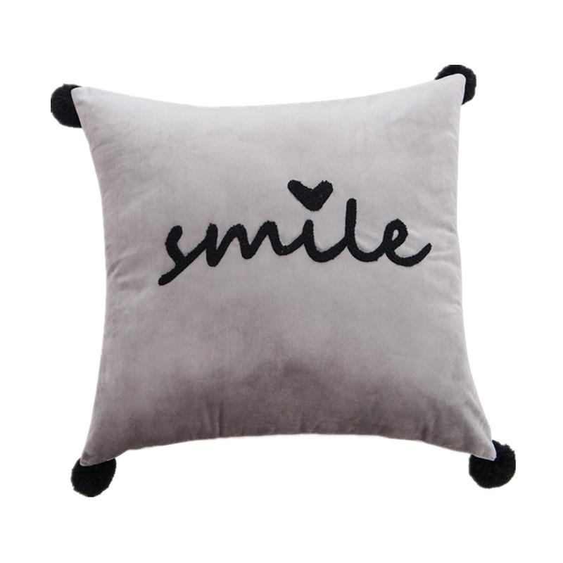 

45x45см Бархатная наволочка на диванную подушку с надписью Smile и шариками, однотонная, для дома, гостиной 45x45cm серебряный серый