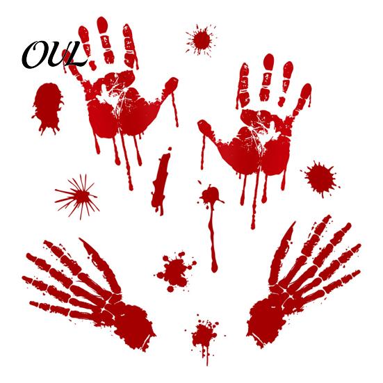 Stain-proof Window Cling Halloween Blood Handprints/Footprints Wall Stickers, Removable Decals, Spooky Waterproof PVC Decal DIY Decoration for Living