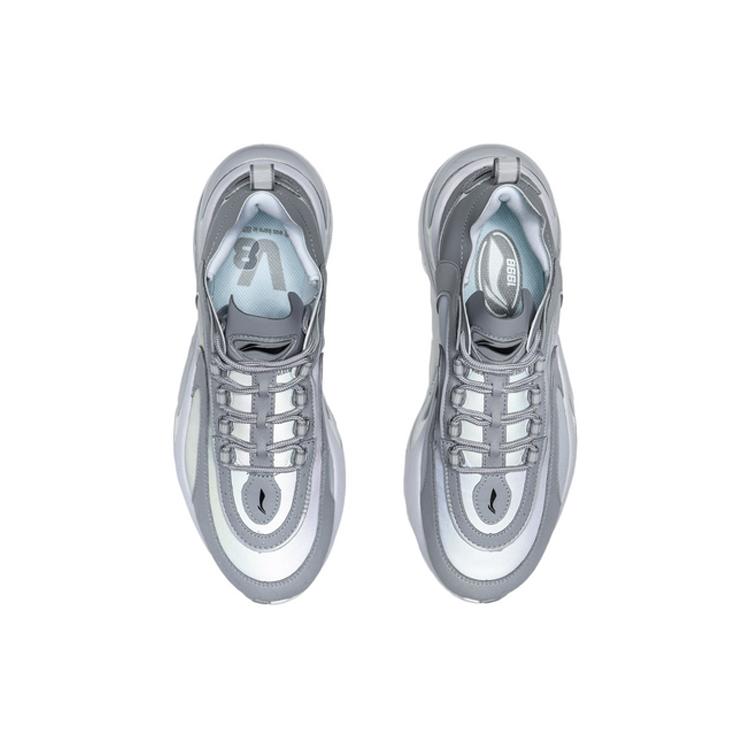 Li Ning Synthetic Leather, TPU Slip Resistant Abrasion Resistant Low Top Running Shoes Men's Snow Gray ARHQ063-4