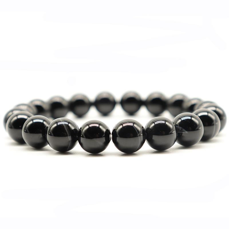 Minimalist Real Natural Black Agates Beads Bracelets For Men 4/6/8/10/12mm Smooth Stone Braslet Homme Leisure Accessories Joias