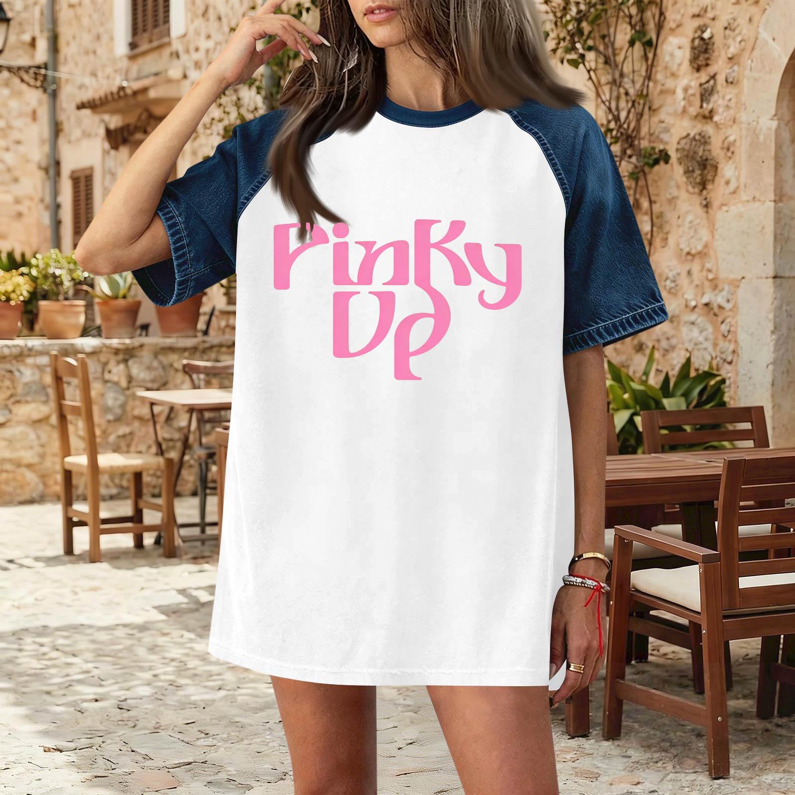 

Women s Denim Patchwork Top, Casual Short-sleeved Comfortable T-shirt, Fashionable For Spring And Summer. XL білий