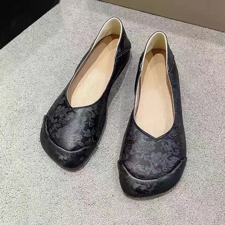 Módní dámské baleríny nazouvací černé kulatá špička nízký podpatek elegantní boty pro ženy zelené 39 korejský styl levný výprodej společenský šik populární