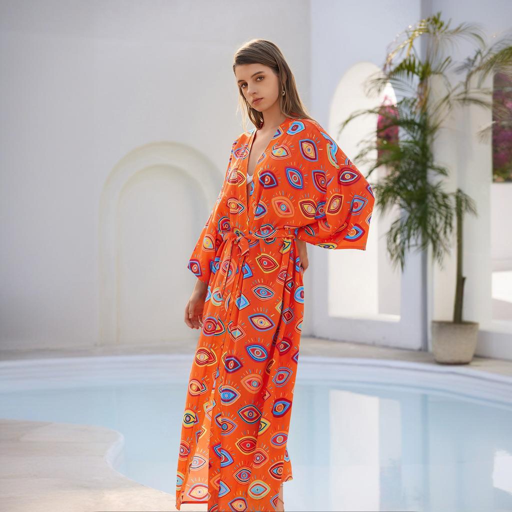New Burqa Vacation Beach Skirt Fashionable Printed Lace-up Long-cut Sun Protection Suit