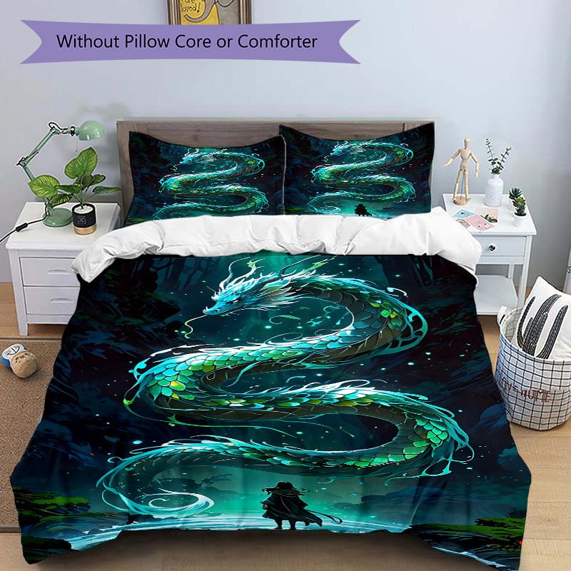 3pcs Dragon Fantasy 1Cover + 2Pillowcases, PillowInserts NotIncluded, Machine Washable, All - Season Use, Suitable for Bedroom Guest Room93