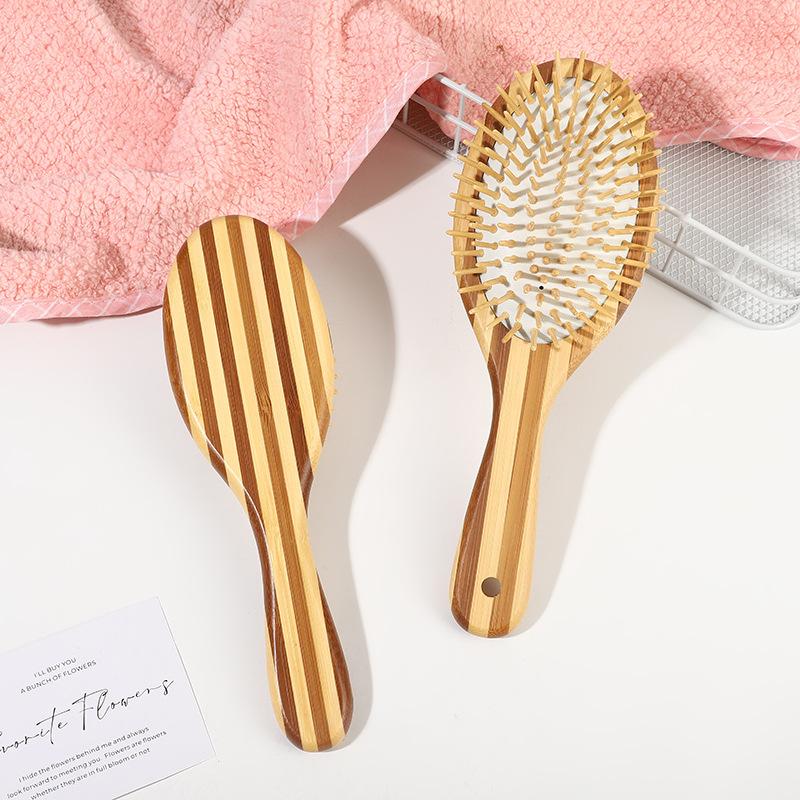 Professional Oval-shaped Natural Bamboo Hairbrush Anti-Static Airbag Scalp Massage Brush with Cushion Pin Paddle Detangling Comb