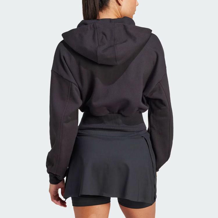 Adidas X Stella McCartney Collaboration Sportswear Cropped Hoodie Solid Logo Short Sleeve Hooded Sweatshirt Women Hoodies Black IN3637